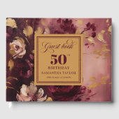Mooie Boho Maroon Blush Gold Floral 50e verjaardag Gastenboek (Voorkant)