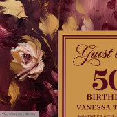 Mooie Boho Maroon Blush Gold Floral 50e verjaardag Gastenboek