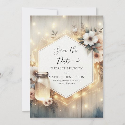Mooie Boho Mason Jar bruiloft Save The Date (Voorkant)
