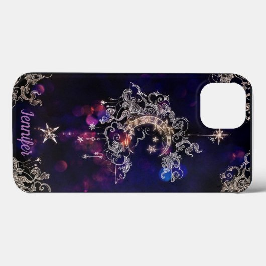 Mooie Boho Moon Stars Blauwe Paarse Aangepaste Tek Case-Mate iPhone Case (Achterkant (horizontaal))