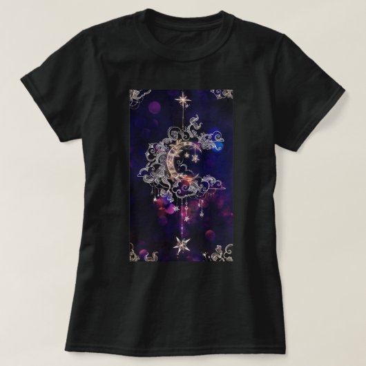 Mooie Boho Moon Sterren Blauw Paarse Vrouwen T-shirt (Design voorkant)