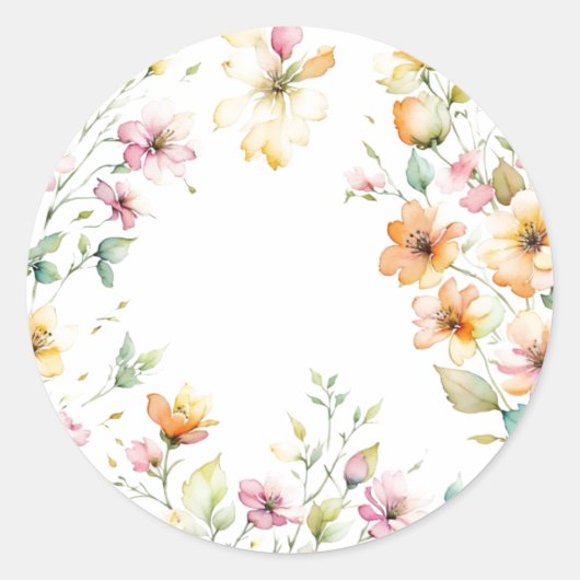 Mooie Boho Oranje Roze Waterverf Wilde Bloemen Ronde Sticker (Voorkant)