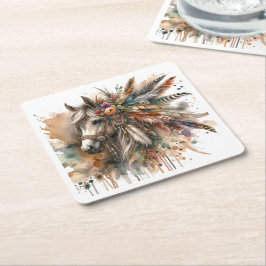 Mooie Boho Paard  Kartonnen Onderzetters