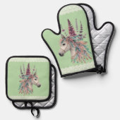 Mooie Boho Paard Ovenwant & Pannenlap Set (Voorkant / Achterkant)