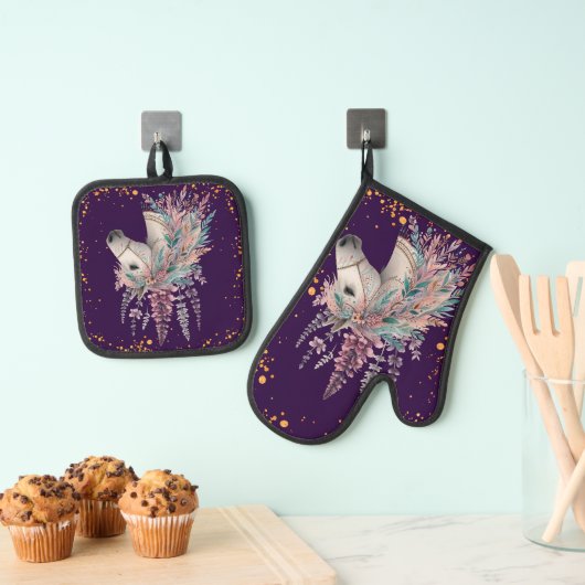Mooie Boho Paard Ovenwant & Pannenlap Set (Insitu(Ophanging))
