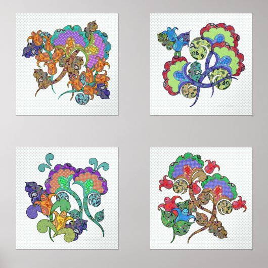 Mooie Boho Paisley Bloemen Muurkunst Sets (Voorkant)