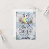 Mooie Boho Parrot digitale verjaardag Kaart (Voorkant / Achterkant in situ)
