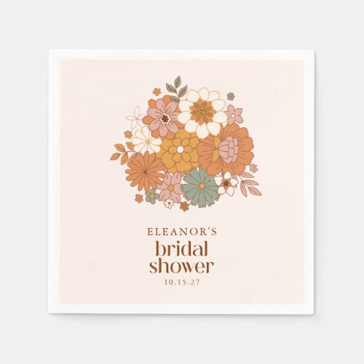 Mooie Boho Retro Bloemige Bruiloftsshower Aangepas Servet (Voorkant)