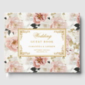 Mooie boho roos gouden bloemen bruiloft gastenboek (Voorkant)