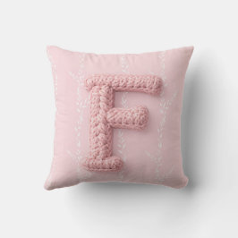 Mooie boho roze gehaakte letter F ronde kussen