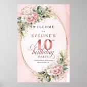 Mooie Boho Roze Goud Eucalyptus 40e Verjaardag Poster (Voorkant)