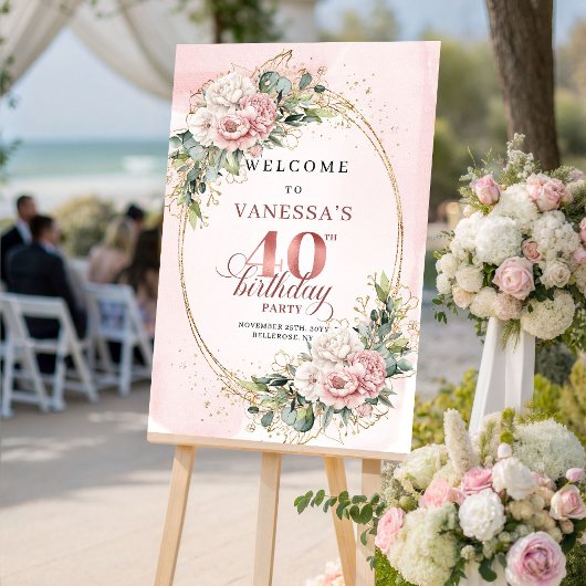 Mooie Boho Roze Goud Eucalyptus 40e Verjaardag Poster
