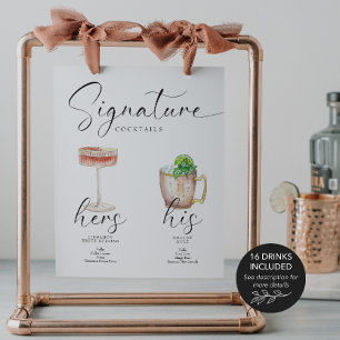 Mooie Boho Signature Drink Wedding Bar Poster
