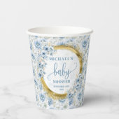 Mooie boho stoffige blauwe bloemen goud gepersonal papieren bekers (Achterkant)