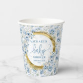 Mooie boho stoffige blauwe bloemen goud gepersonal papieren bekers (Voorkant)