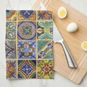 Mooie Boho Talavera Tegels Theedoek (Quarter Fold)