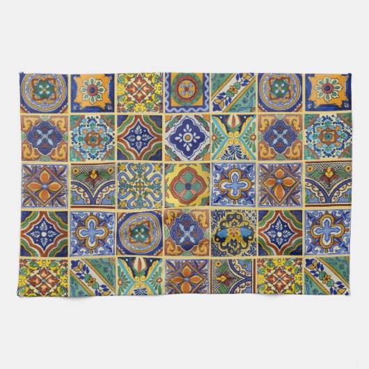 Mooie Boho Talavera Tegels Theedoek (Horizontaal)