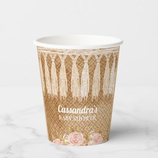 Mooie Boho Tassel Roze Baby shower Papieren Bekers (Voorkant)