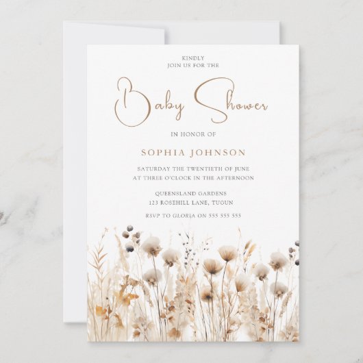 Mooie Boho Waterverf Wildflower Baby shower Kaart (Voorkant)