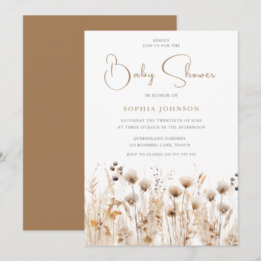 Mooie Boho Waterverf Wildflower Baby shower Kaart (Voorkant / Achterkant)