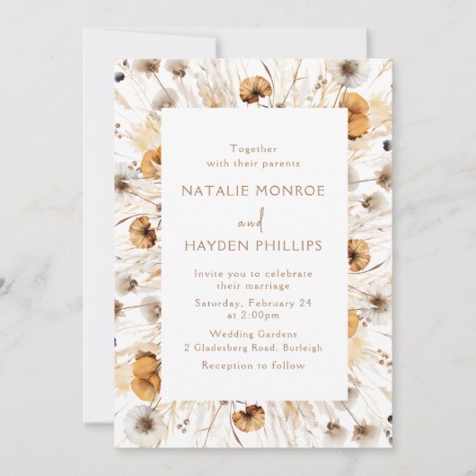 Mooie Boho Wildflower Waterverf Bruiloft Kaart (Voorkant)