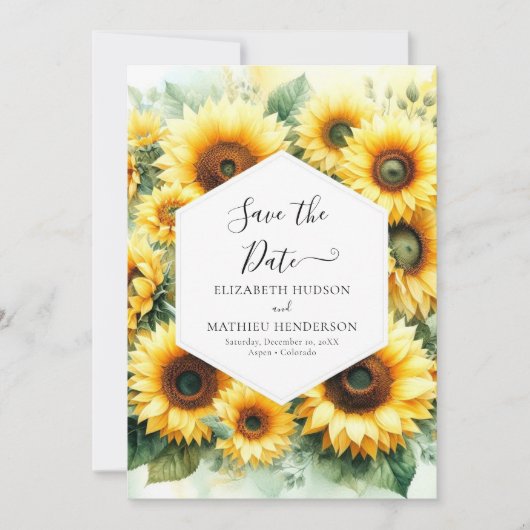 Mooie Boho Zonnebloem bruiloft Save The Date (Voorkant)