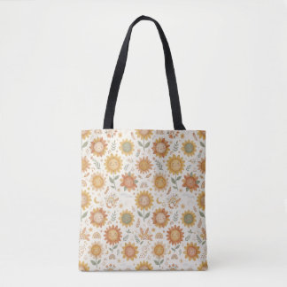 Mooie Boho Zonnebloem Zon & Regenboog Naadloos Pat Tote Bag