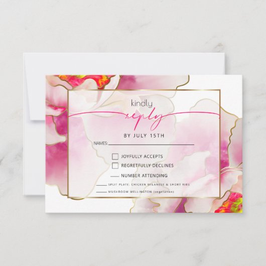 Mooie Bold Scarlet Pioen Maaltijd Keuze RSVP Kaartje (Voorkant)