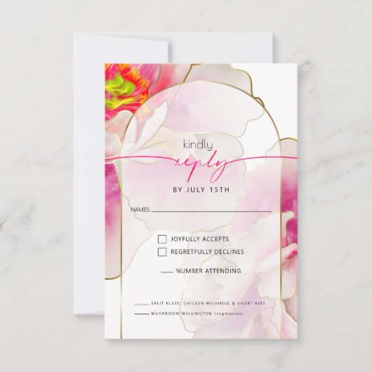 Mooie Bold Scarlet Pioen Maaltijd Keuze RSVP Kaartje (Voorkant)