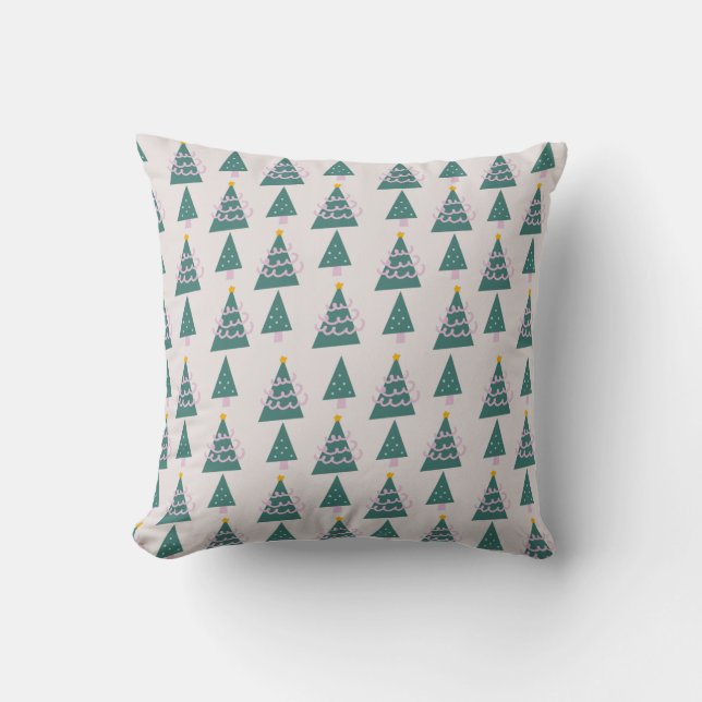 Mooie Bomen Doodles Roze Groen Kussen (Voorkant)