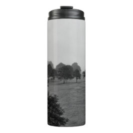 Mooie bomen en natuur in mist thermosbeker