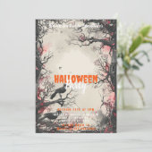 Mooie bomen Zwarte vogels Halloween Party Kaart (Staand voorkant)