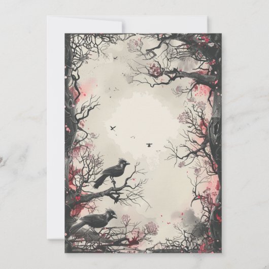 Mooie bomen Zwarte vogels Halloween Party Kaart (Achterkant)