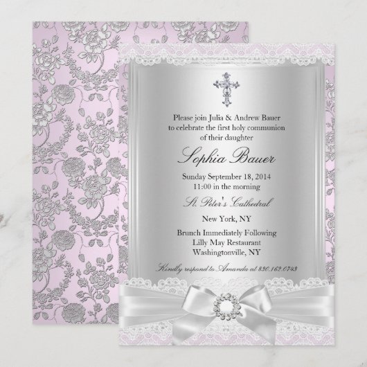 Mooie Boogkruis Eerste Communie Paars Kaart (Voorkant / Achterkant)