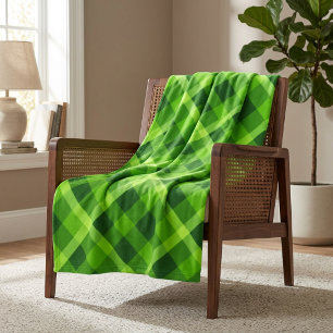Mooie boom groene geruite fleece deken medium
