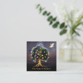 Mooie boom met lampions, maan en bocht vierkante visitekaartje (Staand voorkant)