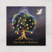 Mooie boom met lampions, maan en bocht vierkante visitekaartje (Voorkant)