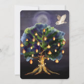 Mooie boom met lampions, maan, oraal, vogeldag kaart (Achterkant)