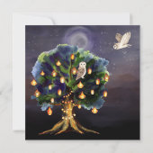 Mooie boom met lampions, maan, ovendrik save the date (Achterkant)