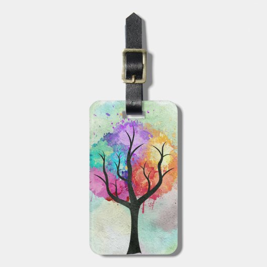 mooie boom pastel kleuren Abstract olieverfschilde Bagagelabel (Voorkant verticaal)