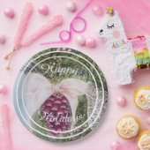 Mooie Boom Pine Cone Happy Holiday Party Papieren Bordje (Feest)