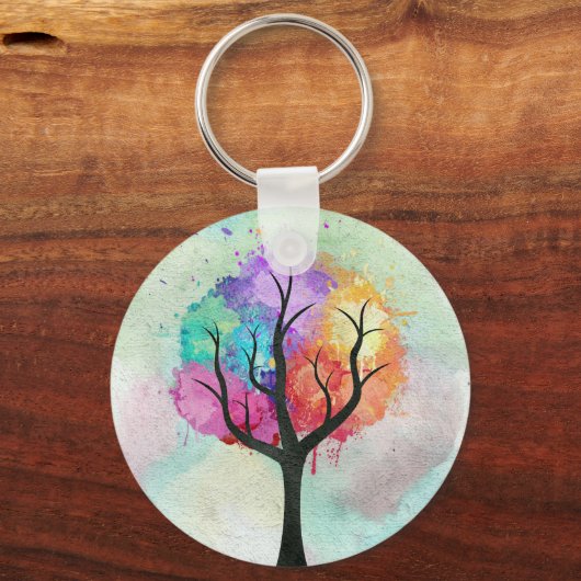 Mooie boompastel kleuren Abstracte olieverf Sleutelhanger (Voorkant)