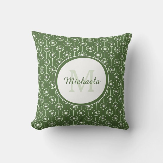Mooie Boomtop Groene Monogram Naam Hart Stippen Kussen (Voorkant)