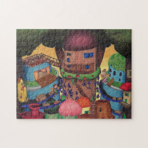Mooie boomtop sprookjesdorp puzzel