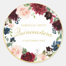 mooie bordeaux bloemenquinceanera sticker