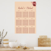 Mooie bordeaux en perzik bloemenbruiloft poster (Keuken)