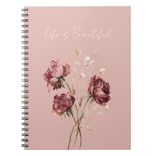 Mooie bordeauxrode bloemen notitieboek (Voorkant)