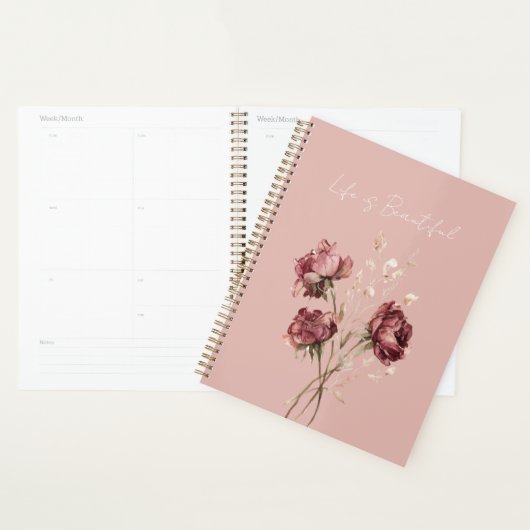 Mooie bordeauxrode bloemen planner (Display)