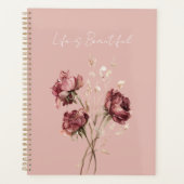 Mooie bordeauxrode bloemen planner (Voorkant)