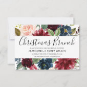 Mooie bordeauxrode bloemrijke kerstbrunch kaart (Voorkant)